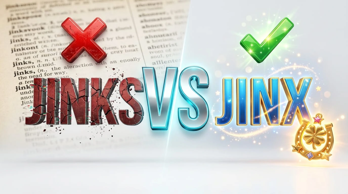 Jinks or jinx spelling comparison showing the correct English usage with simple examples